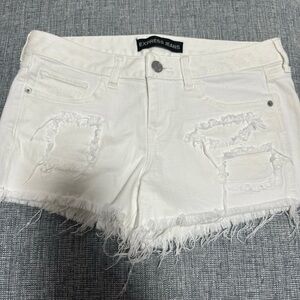 Express Women's Frayed White Jean Shorts